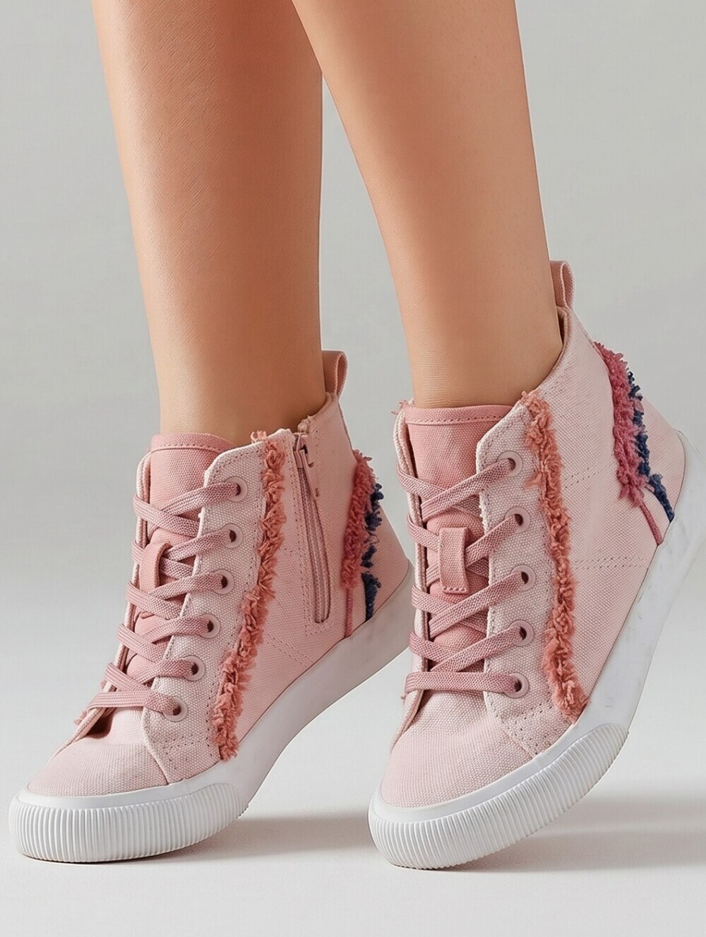 Weestep Pink High-Top Canvas Sneakers w colorful fray edge Sz 11